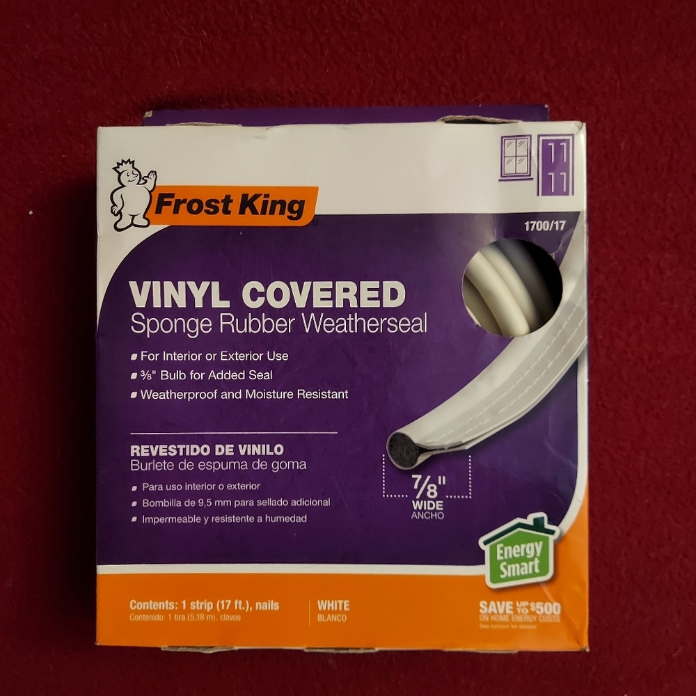 NEW FROST KING WHITE VINYL COVERED SPONGE RUBBER WEATHER SEAL ⅜ BULB ⅞ WIDE 17FT